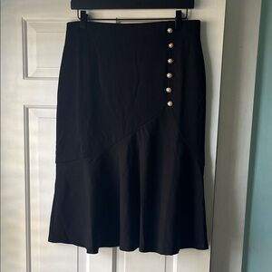 Vintage NYCC Black Tulip Pencil Skirt w/ Gold Pearl Button Detail